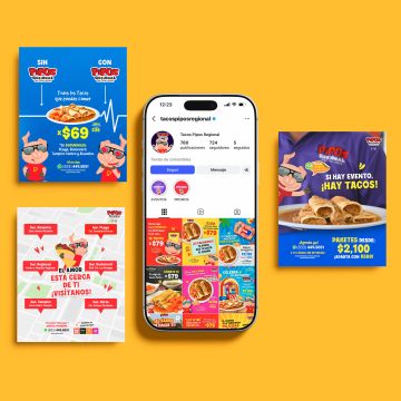 Re-diseño de logotipo, publicidad, fotografía, video, manejo de redes sociales para Tacos Pipos Regional