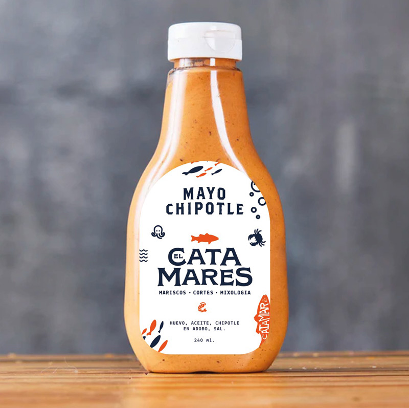 Diseño de etiqueta para Salsa / Producto Restaurante de Mariscos El Catamares Tampico Tamaulipas Lilián Féres Agencia Creativa