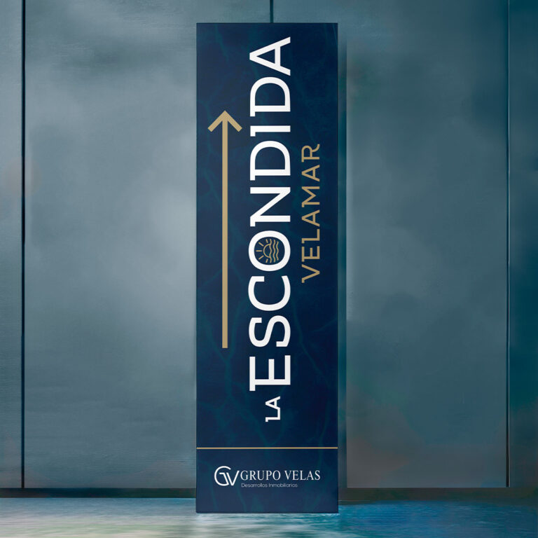 Diseño de logotipo para el fraccionamiento La Escondida Velamar en Tampico, realizado por Lilián Féres Agencia Creativa, con identidad visual elegante y enfoque inmobiliario residencial.