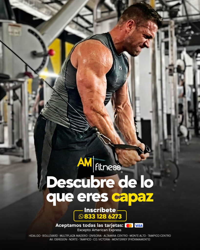 Diseño de posts para redes sociales de gimnasio AM Fitness en Tampico realizado por Lilian Feres Agencia Creativa.