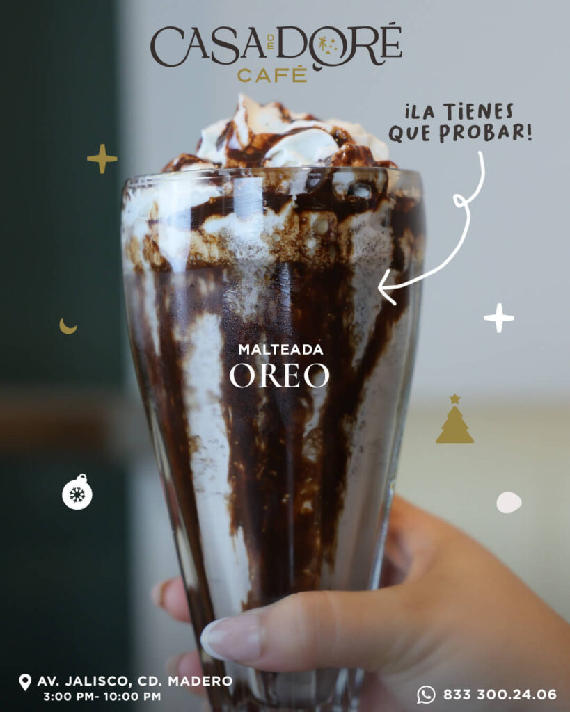 Diseño para campañas digitales en Tampico y Cd. Madero para Casa de Doré Café, con creación de contenido visual, anuncios para redes sociales y marketing digital desarrollado por Lilian Feres Agencia Creativa en Tamaulipas.