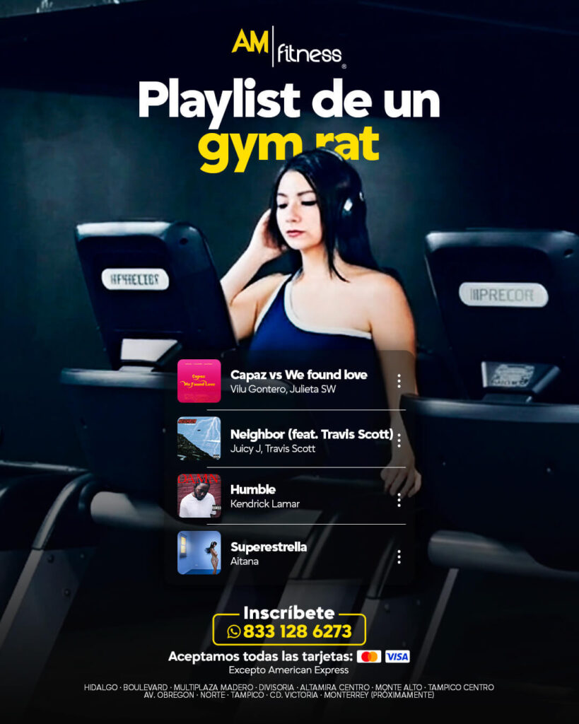 Estrategias de marketing digital y redes sociales para gimnasio AM Fitness en Tampico realizadas por Lilian Feres Agencia Creativa.