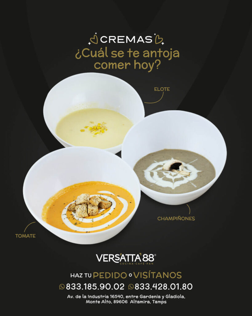 Flyers publicitarios para restaurante en Altamira creados para Versatta 88 por Lilian Feres Agencia Creativa, con diseño gráfico para redes sociales y campañas de marketing digital gastronómico.