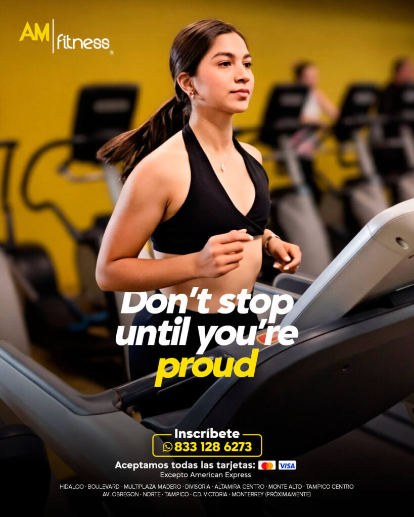 Publicidad para redes sociales de gimnasio AM Fitness en Tampico, Tamaulipas, creada por Lilian Feres Agencia Creativa, enfocada en marketing digital y promoción fitness