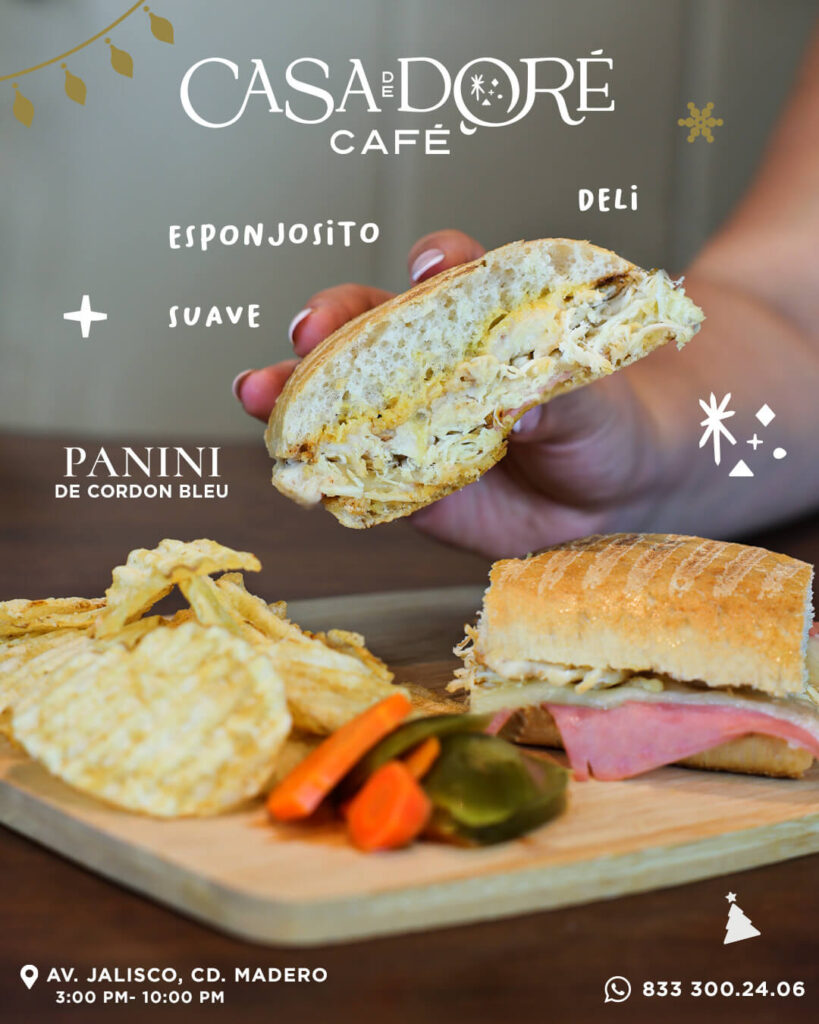 Servicio profesional de diseño gráfico en Tampico y Cd. Madero, Tamaulipas, para Casa de Doré Café con creación de contenido visual, manejo de redes sociales y publicidad digital desarrollado por Lilian Feres Agencia Creativa.
